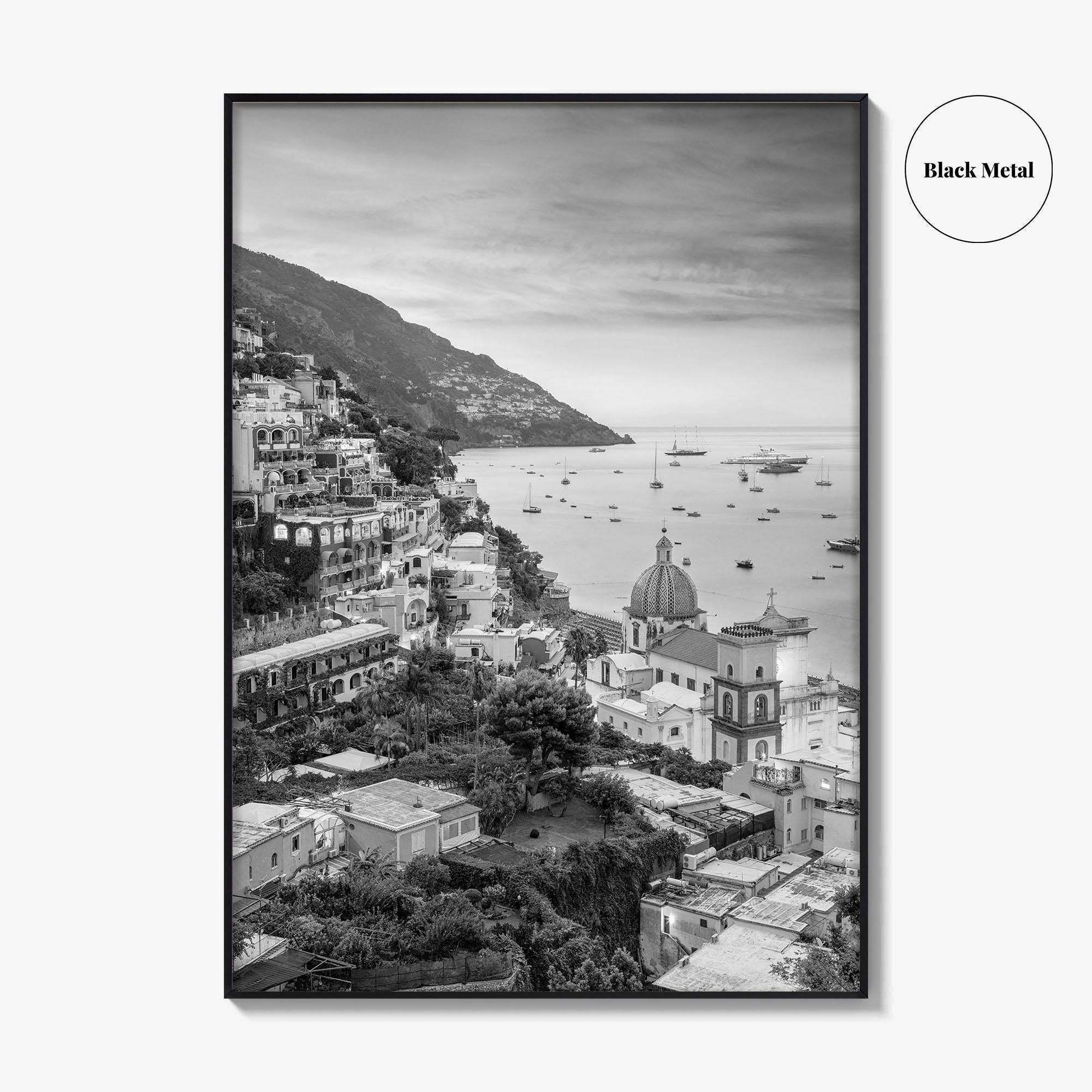 Positano Black and White Fine Art Photo Print, Amalfi Coast Italy Wall Decor Poster