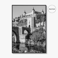 Toledo Spain Black and White Fine Art Photo Print, Tagus River, Old Town Poster