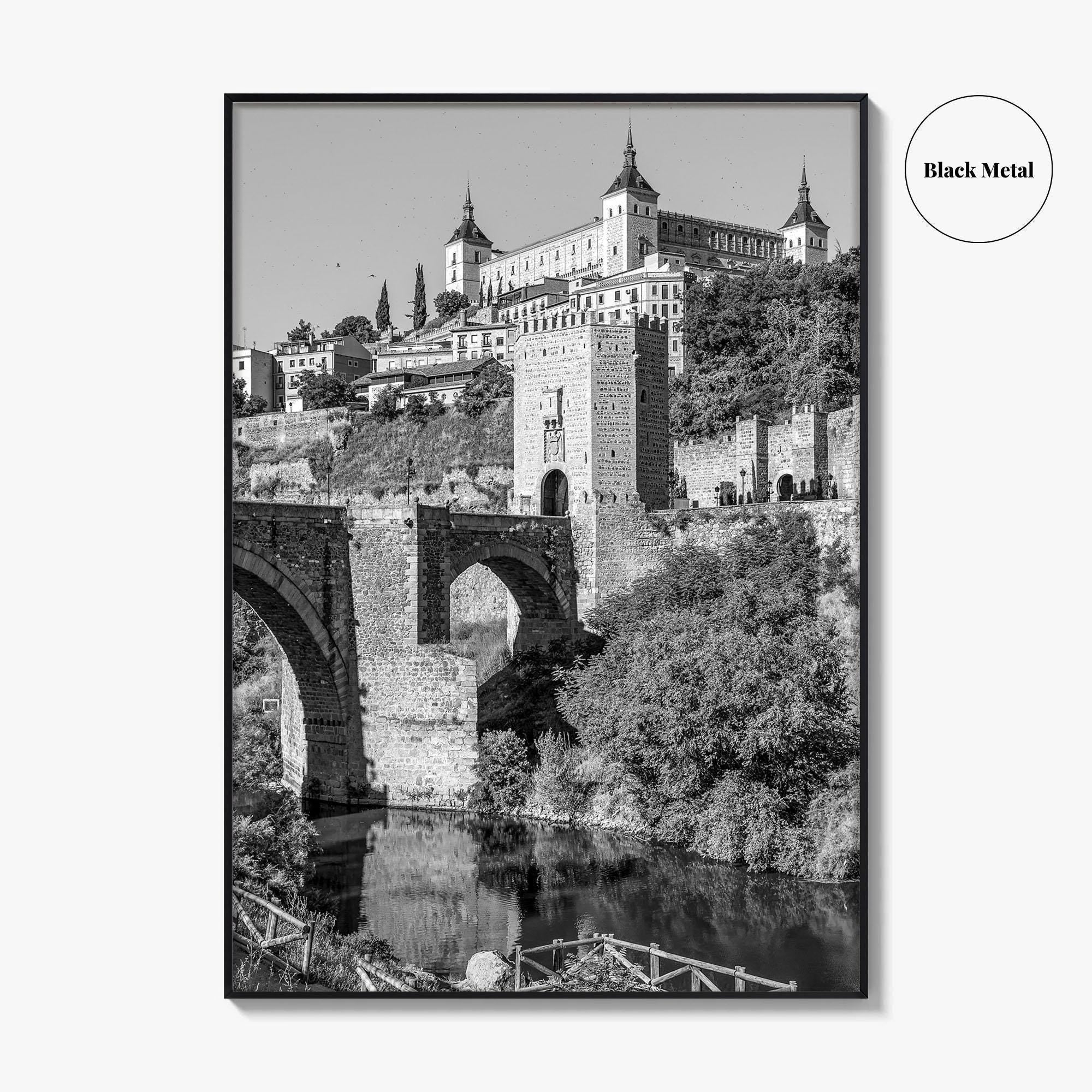 Toledo Spain Black and White Fine Art Photo Print, Tagus River, Old Town Poster