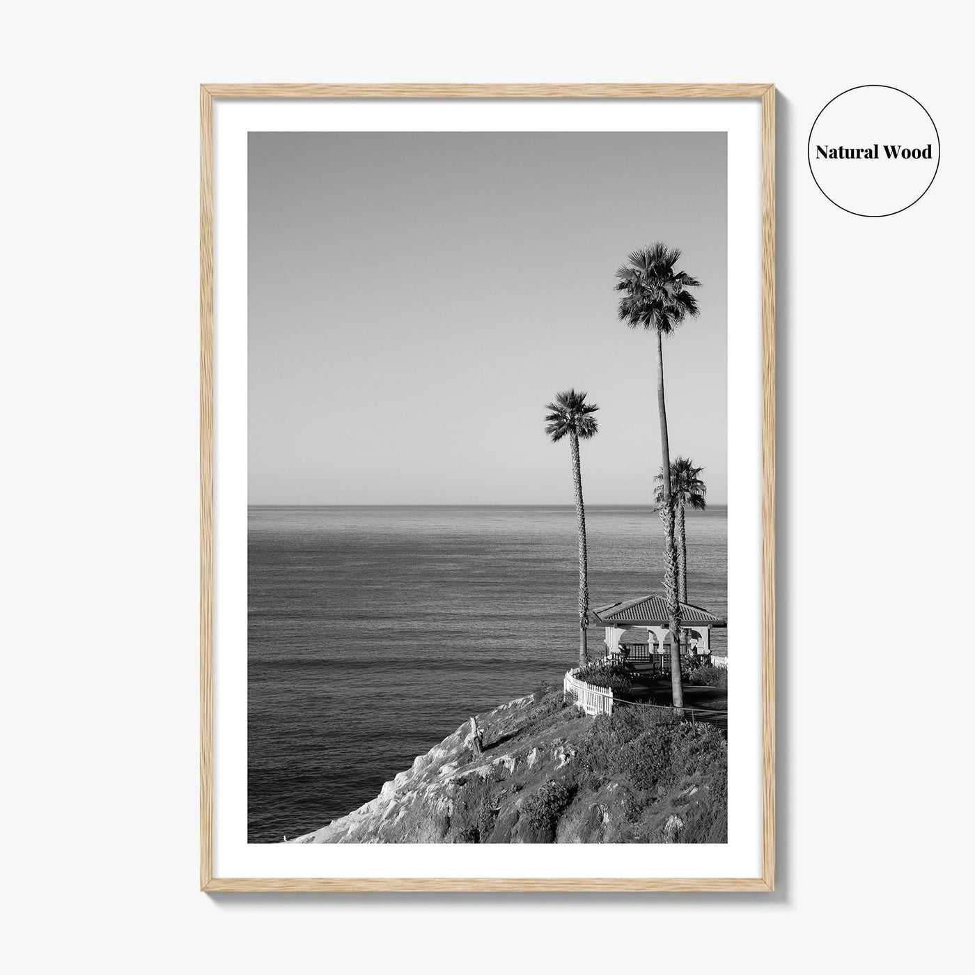 Pismo Beach Black and White Fine Art Photo Print, Shore Cliff Gazebo, California Poster