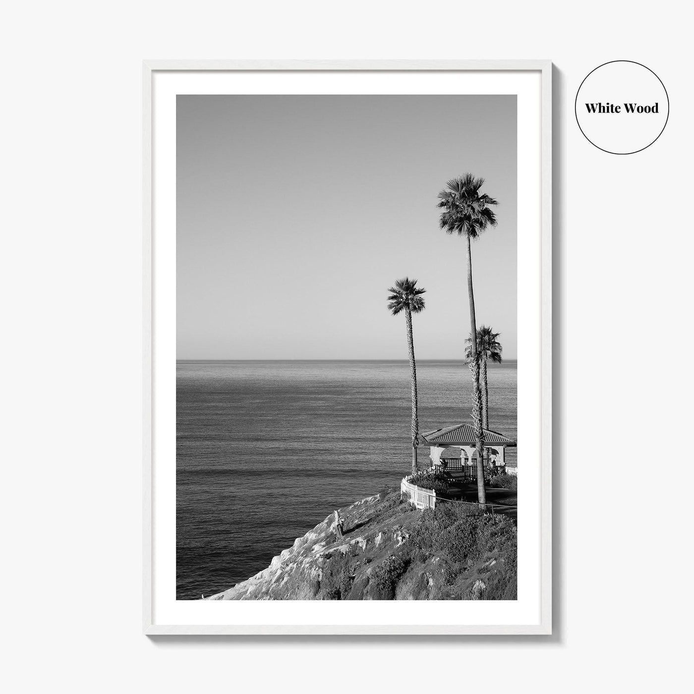 Pismo Beach Black and White Fine Art Photo Print, Shore Cliff Gazebo, California Poster