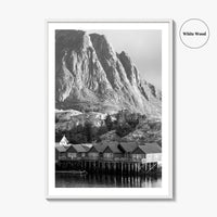Hamnoy Norway Black and White Fine Art Photo Print, Lofoten Islands, Reine, Moskenes Poster