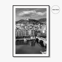 Bosa Black and White Fine Art Photo Print, Sardinia Italy, Sardegna, Aerial View, Poster