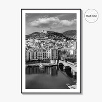 Bosa Black and White Fine Art Photo Print, Sardinia Italy, Sardegna, Aerial View, Poster
