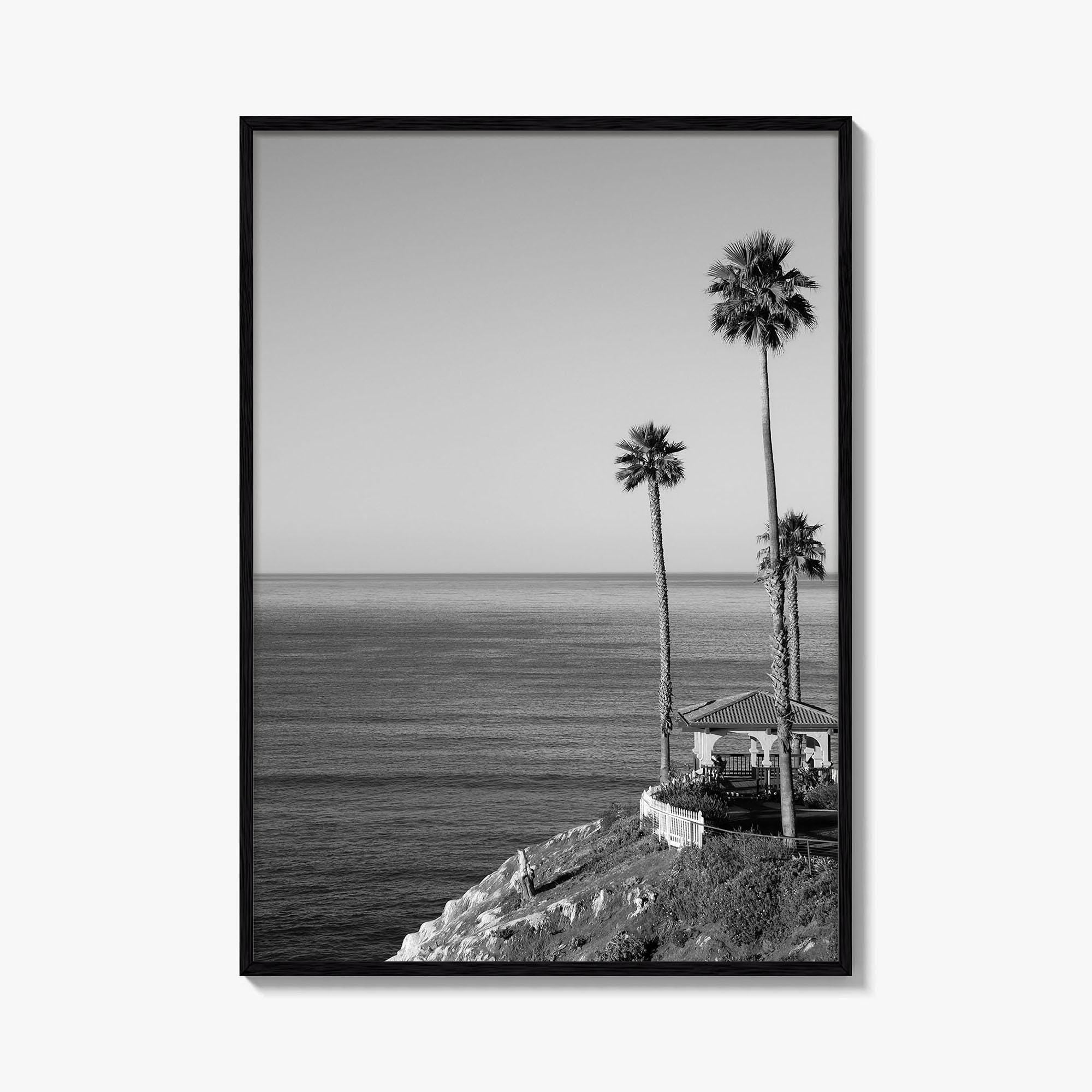 Pismo Beach Black and White Fine Art Photo Print, Shore Cliff Gazebo, California Poster
