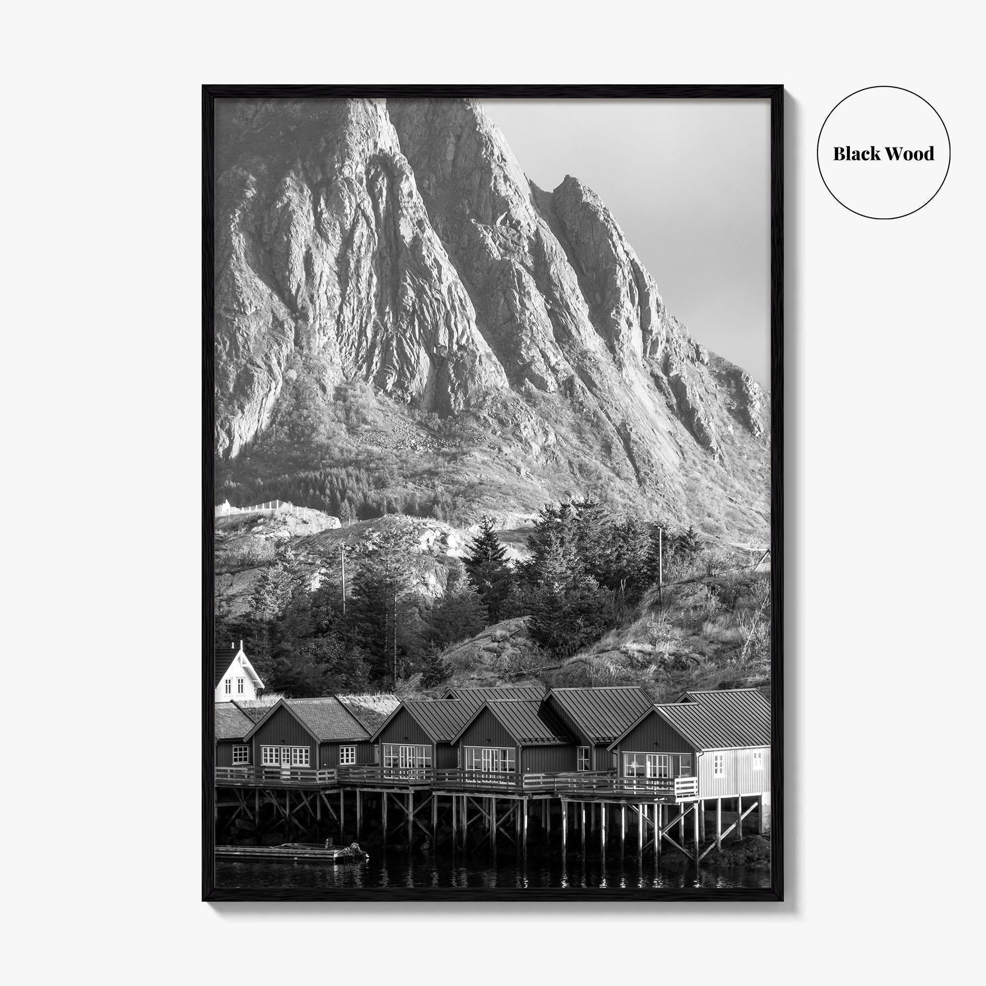 Hamnoy Norway Black and White Fine Art Photo Print, Lofoten Islands, Reine, Moskenes Poster