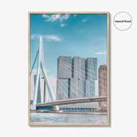 Rotterdam Fine Art Photo Print, Netherlands Wall Decor Poster, Erasmusbrug Swan Bridge, Harbor