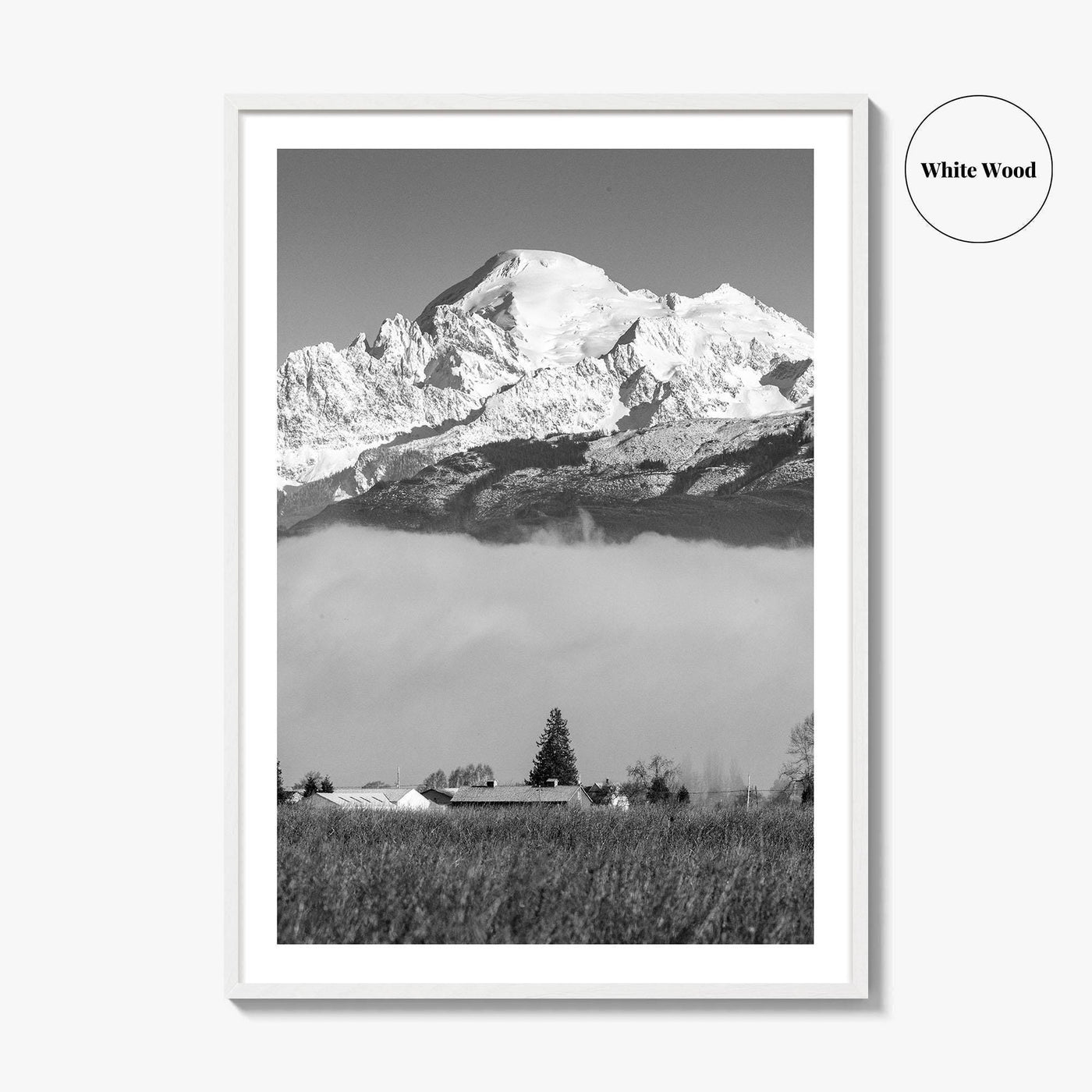 Mount Baker Black and White Fine Art Photo Print, North Cascades Washington Poster