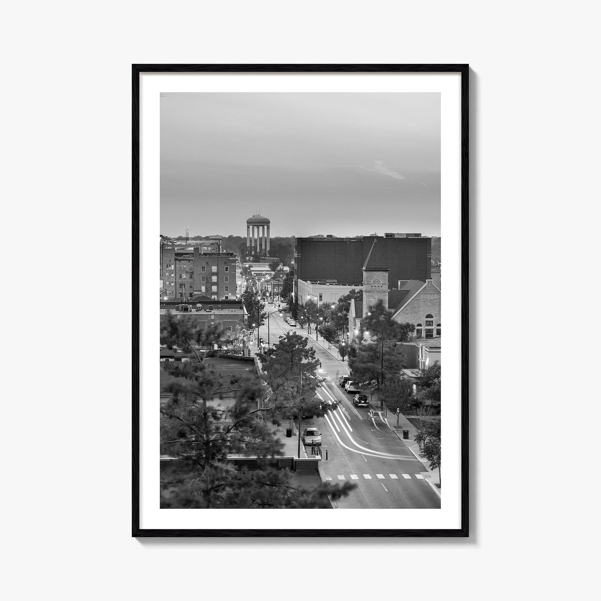 Columbia Missouri Skyline Black and White Fine Art Photo Print, Downtown, USA Poster