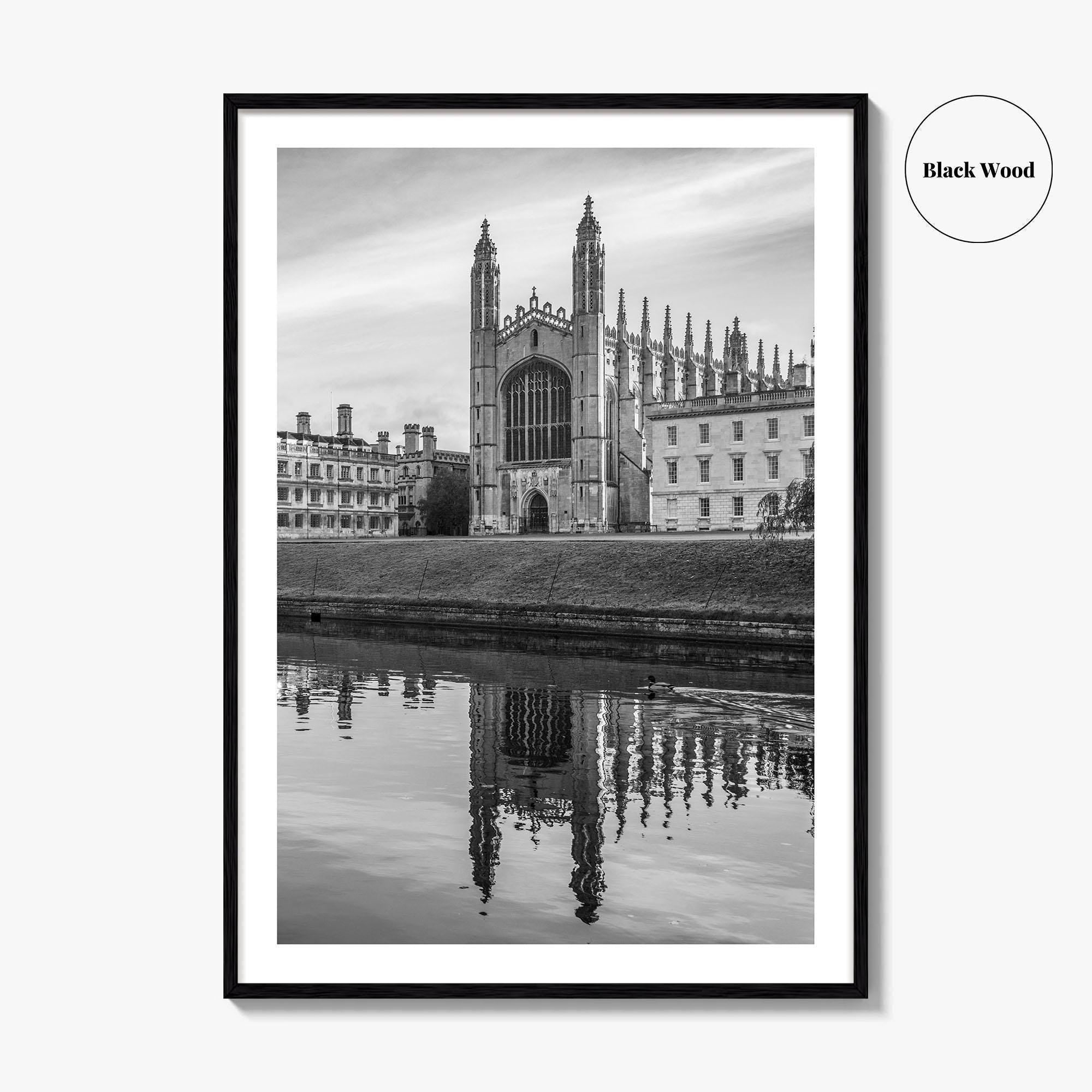 Cambridge Black and White Fine Art Photo Print, King's College Chapel, England UK Poster