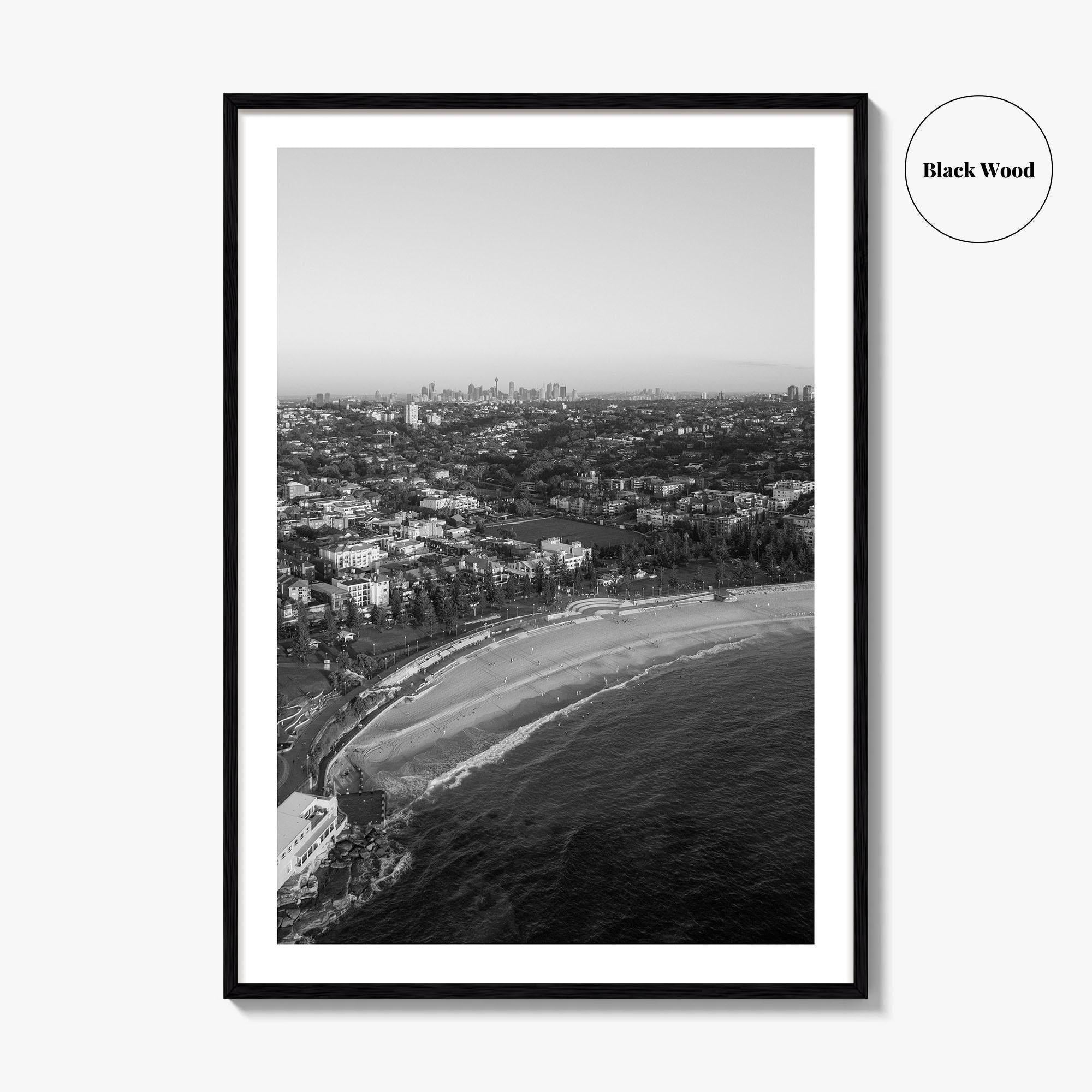 Coogee Beach Skyline Black and White Fine Art Photo Print, Sydney, Aerial View, NSW