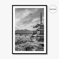Fujiyoshida Black and White Fine Art Photo Print, Mount Fuji, Chureito Pagoda Poster
