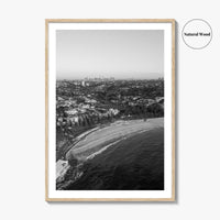 Coogee Beach Skyline Black and White Fine Art Photo Print, Sydney, Aerial View, NSW