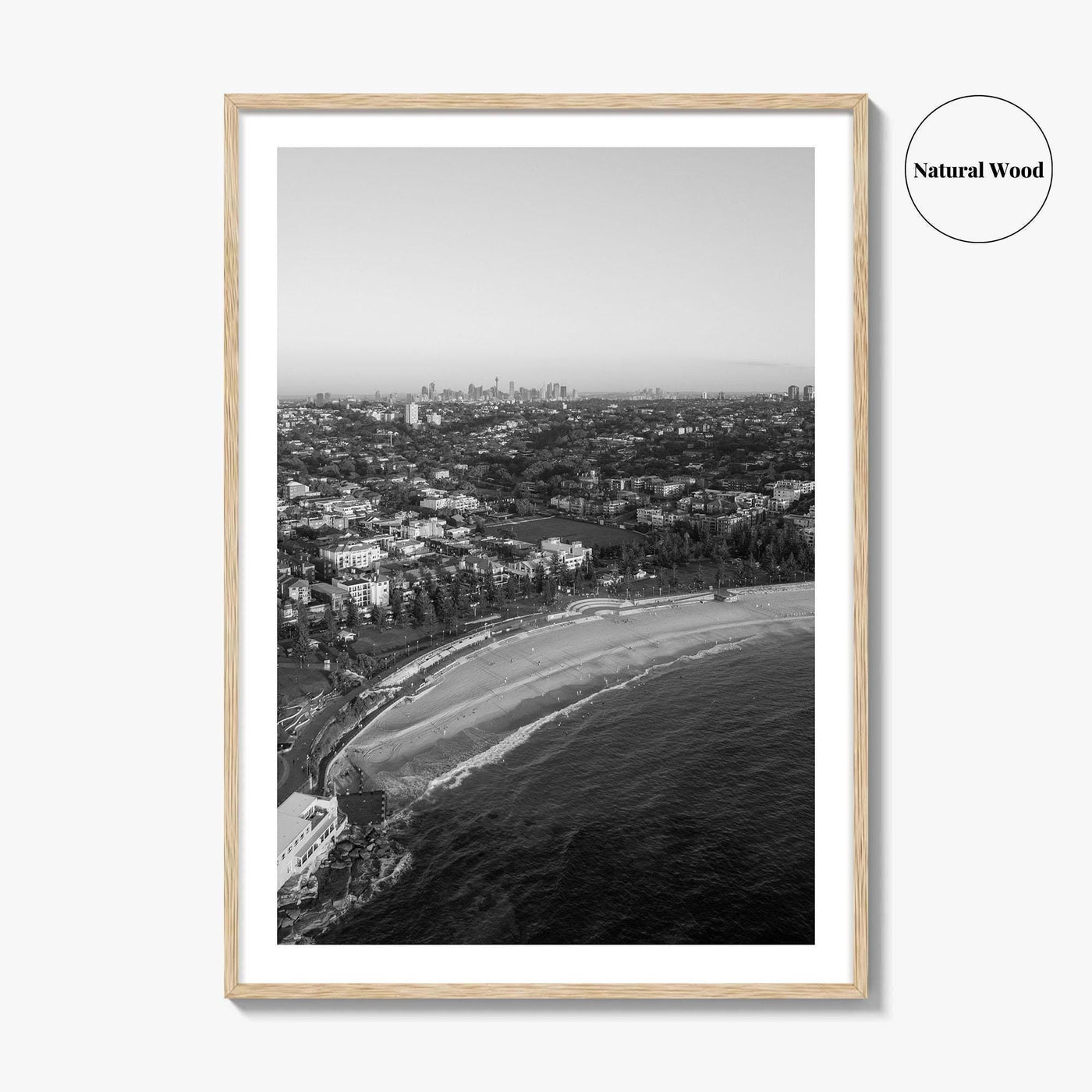 Coogee Beach Skyline Black and White Fine Art Photo Print, Sydney, Aerial View, NSW