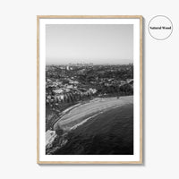Coogee Beach Skyline Black and White Fine Art Photo Print, Sydney, Aerial View, NSW