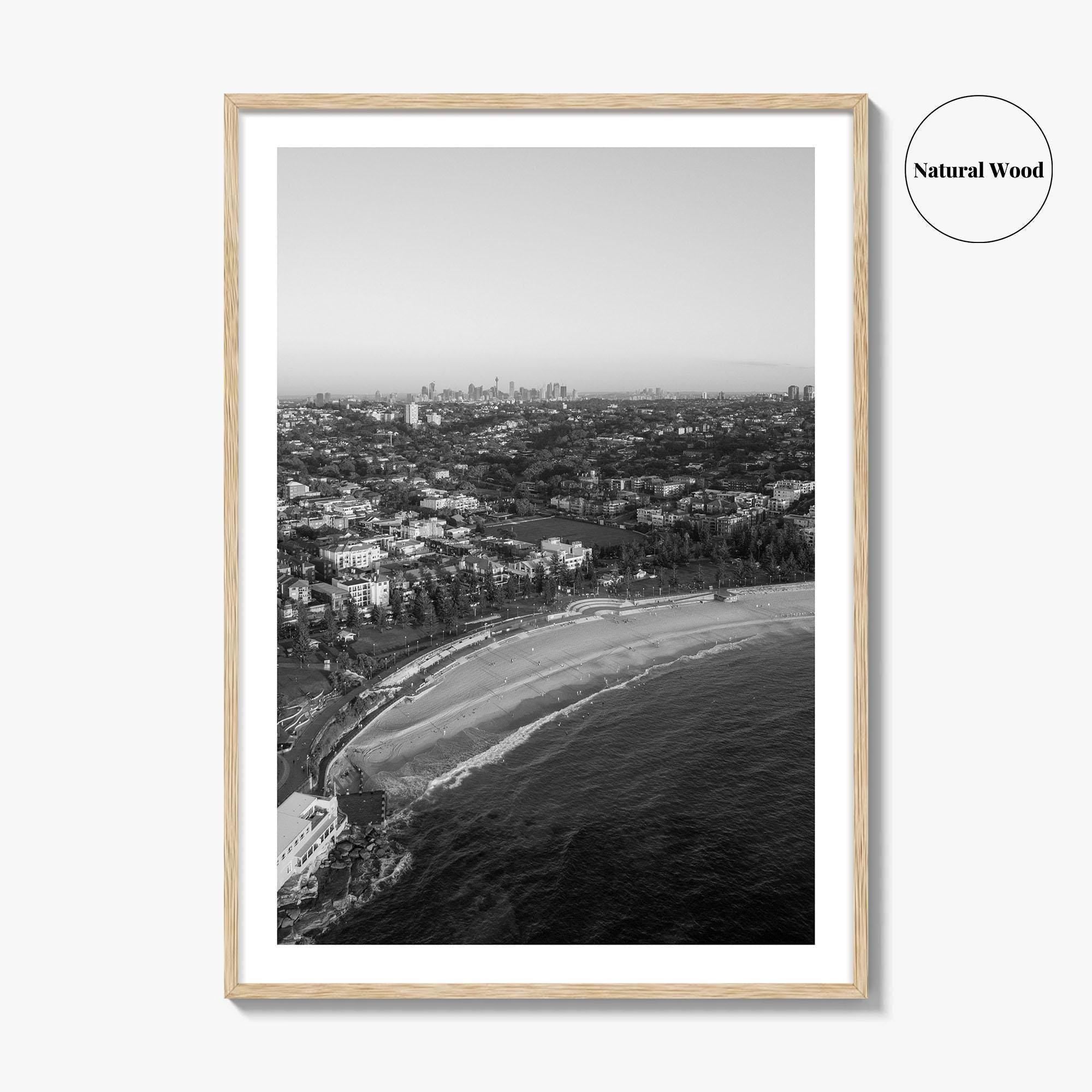 Coogee Beach Skyline Black and White Fine Art Photo Print, Sydney, Aerial View, NSW