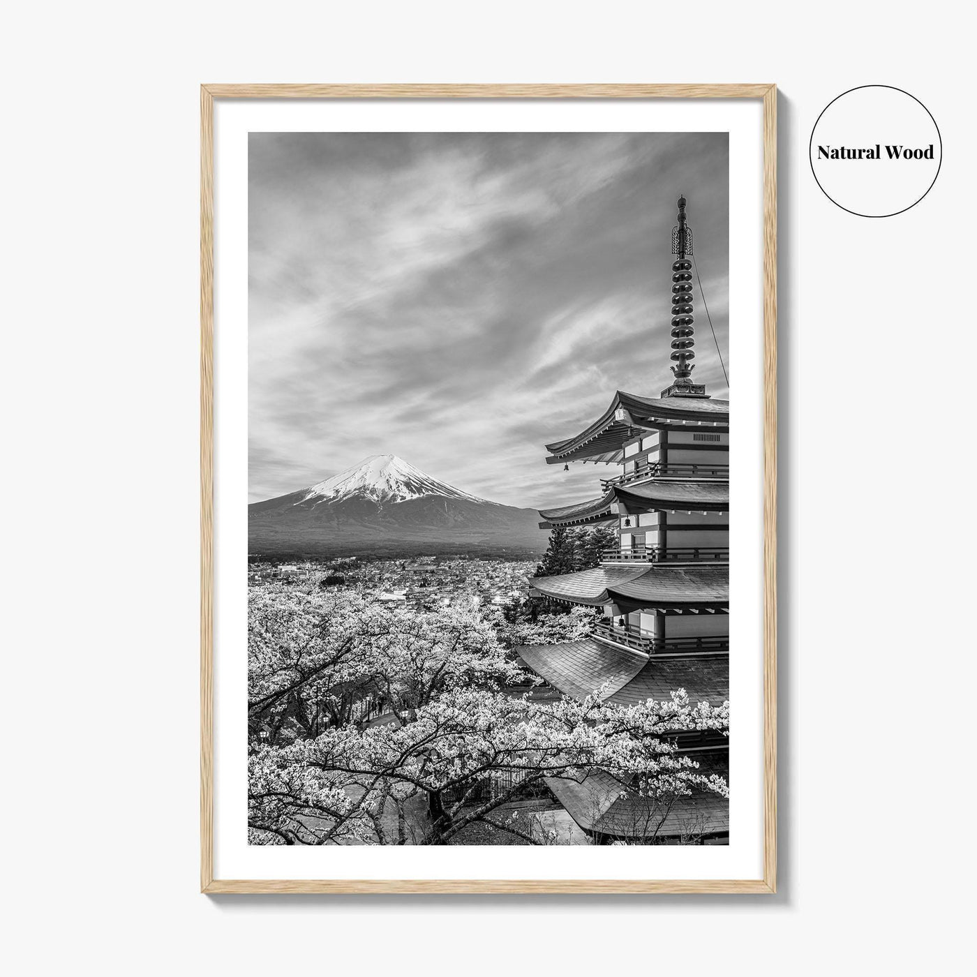 Fujiyoshida Black and White Fine Art Photo Print, Mount Fuji, Chureito Pagoda Poster