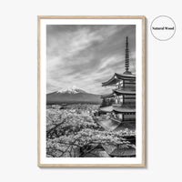 Fujiyoshida Black and White Fine Art Photo Print, Mount Fuji, Chureito Pagoda Poster