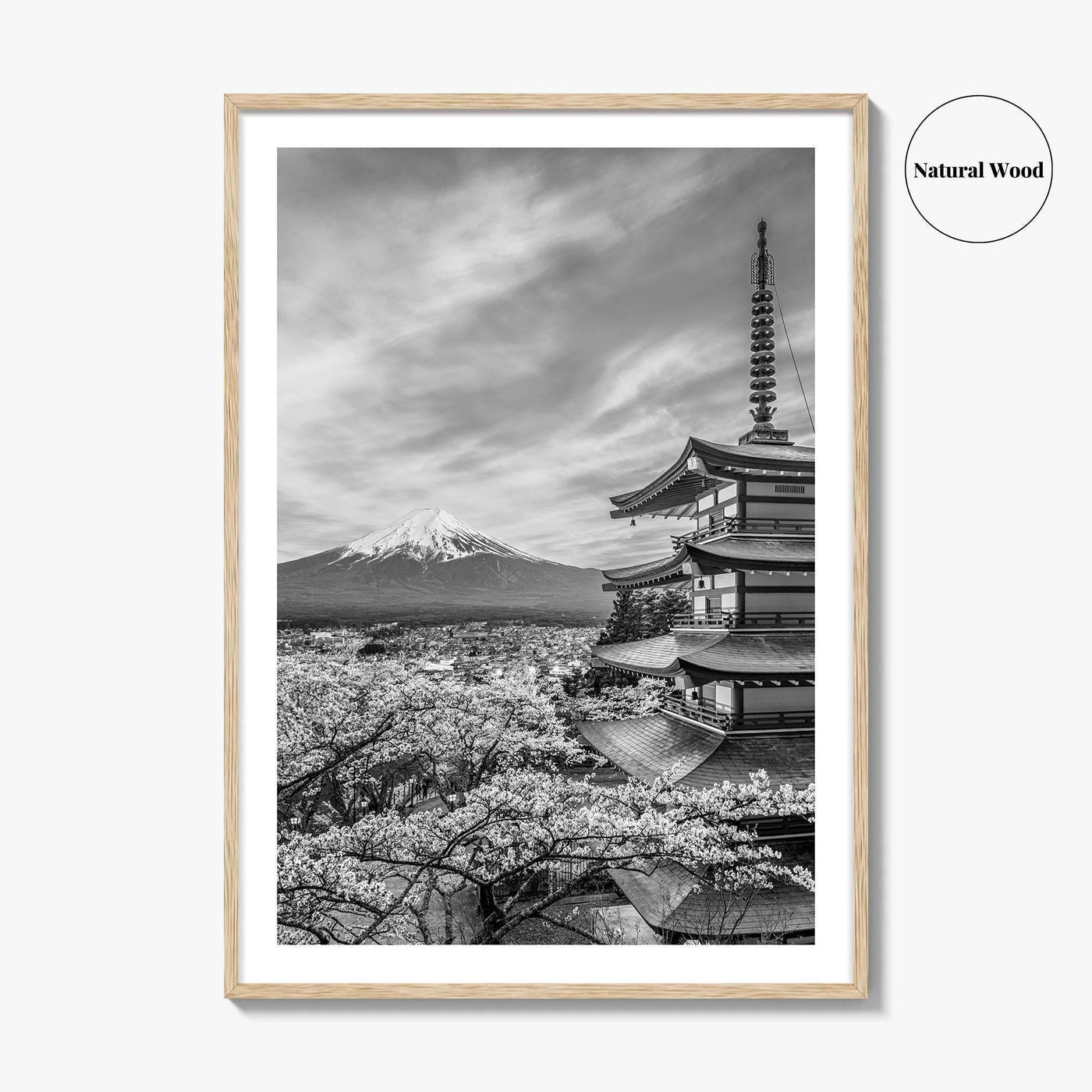 Fujiyoshida Black and White Fine Art Photo Print, Mount Fuji, Chureito Pagoda Poster