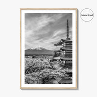 Fujiyoshida Black and White Fine Art Photo Print, Mount Fuji, Chureito Pagoda Poster