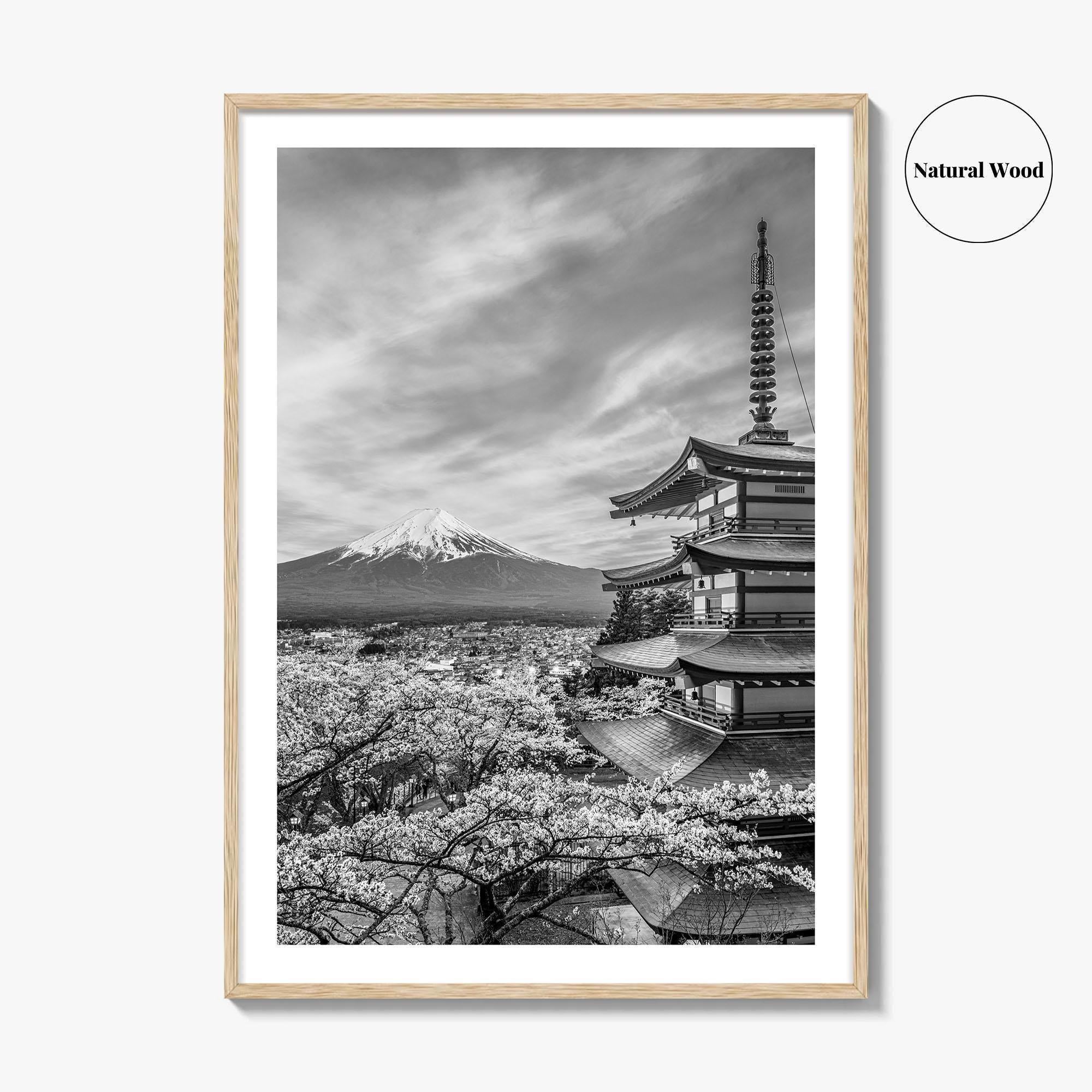 Fujiyoshida Black and White Fine Art Photo Print, Mount Fuji, Chureito Pagoda Poster
