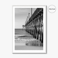 Surf City Black and White Fine Art Photo Print, Ocean Pier, USA Wall Poster