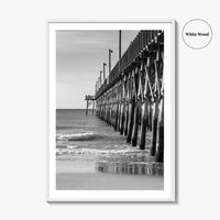 Surf City Black and White Fine Art Photo Print, Ocean Pier, USA Wall Poster