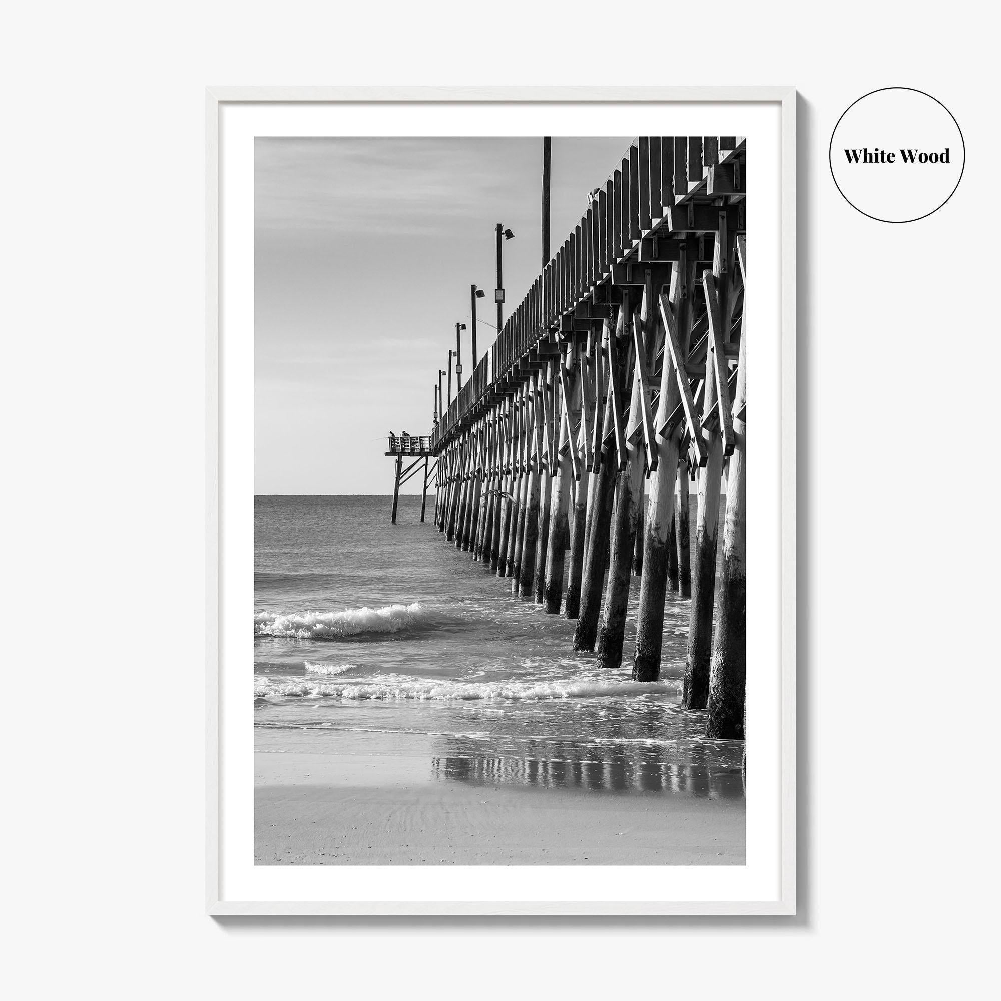 Surf City Black and White Fine Art Photo Print, Ocean Pier, USA Wall Poster