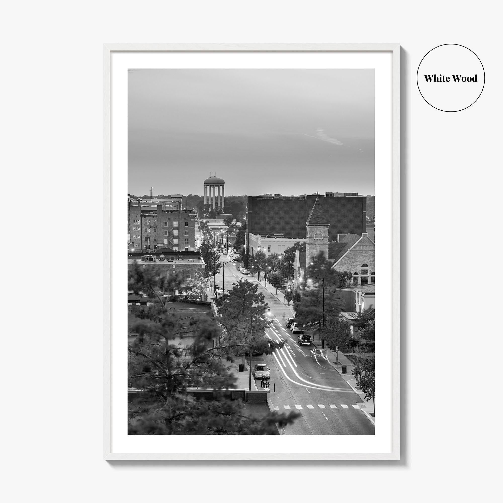 Columbia Missouri Skyline Black and White Fine Art Photo Print, Downtown, USA Poster