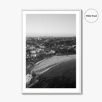Coogee Beach Skyline Black and White Fine Art Photo Print, Sydney, Aerial View, NSW