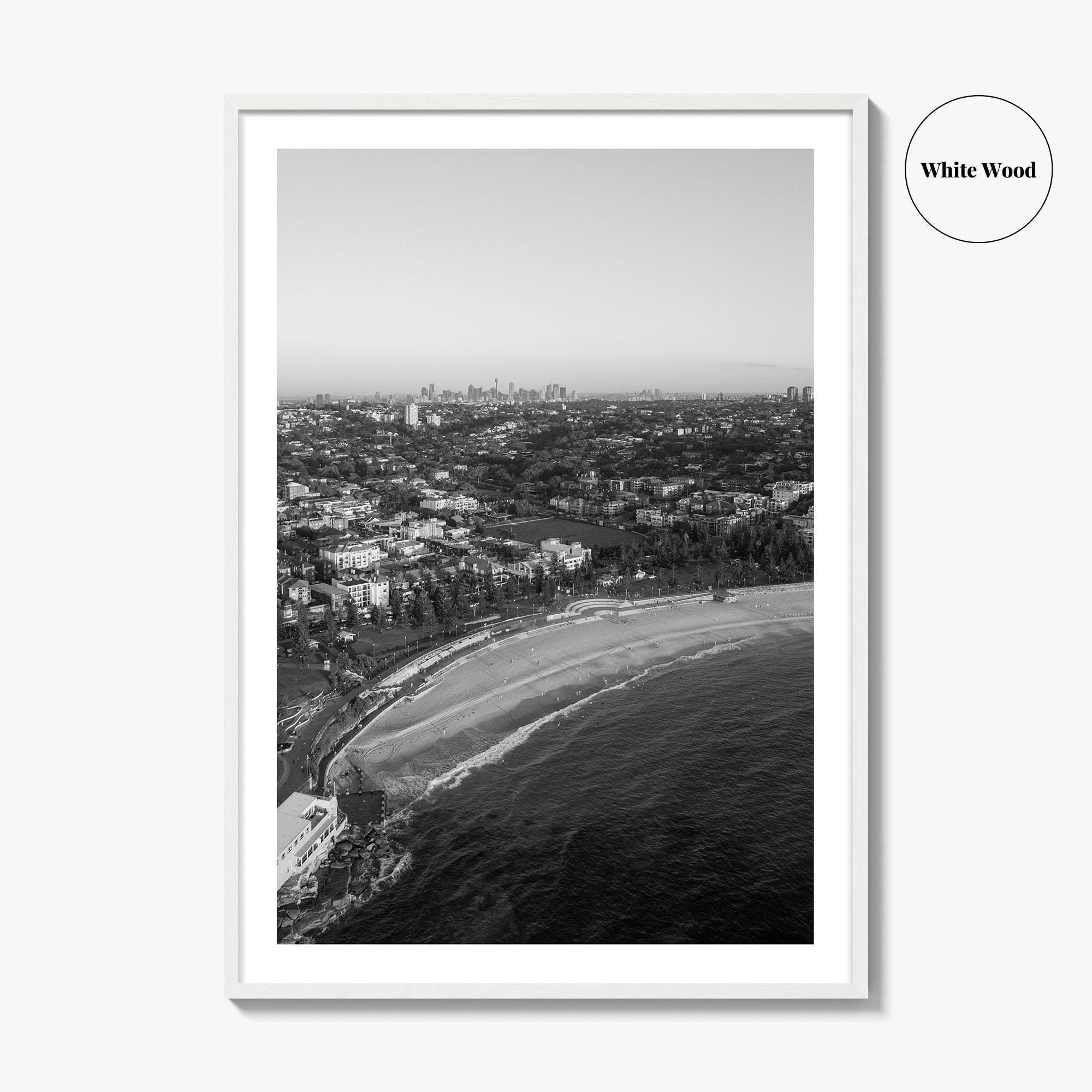 Coogee Beach Skyline Black and White Fine Art Photo Print, Sydney, Aerial View, NSW