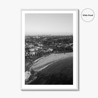 Coogee Beach Skyline Black and White Fine Art Photo Print, Sydney, Aerial View, NSW