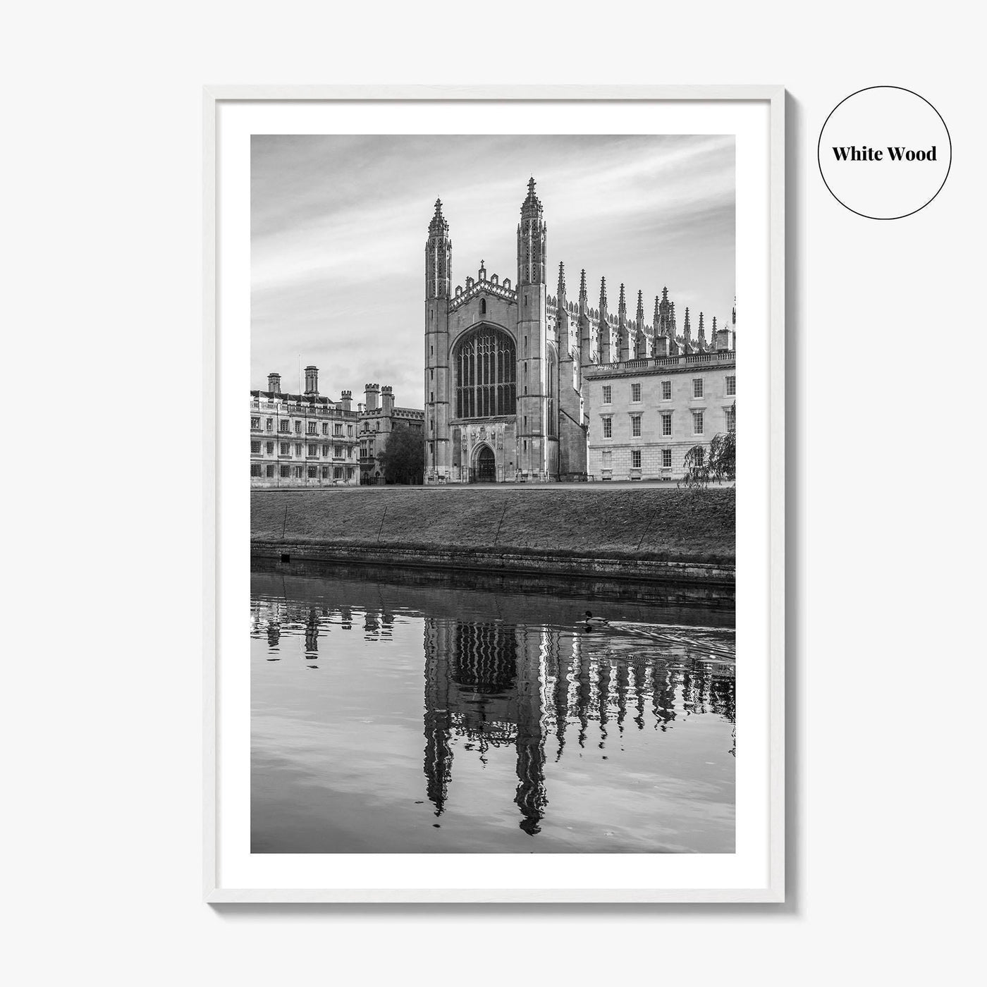 Cambridge Black and White Fine Art Photo Print, King's College Chapel, England UK Poster