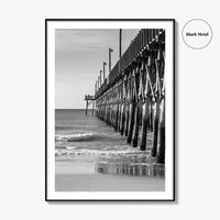 Surf City Black and White Fine Art Photo Print, Ocean Pier, USA Wall Poster