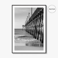 Surf City Black and White Fine Art Photo Print, Ocean Pier, USA Wall Poster