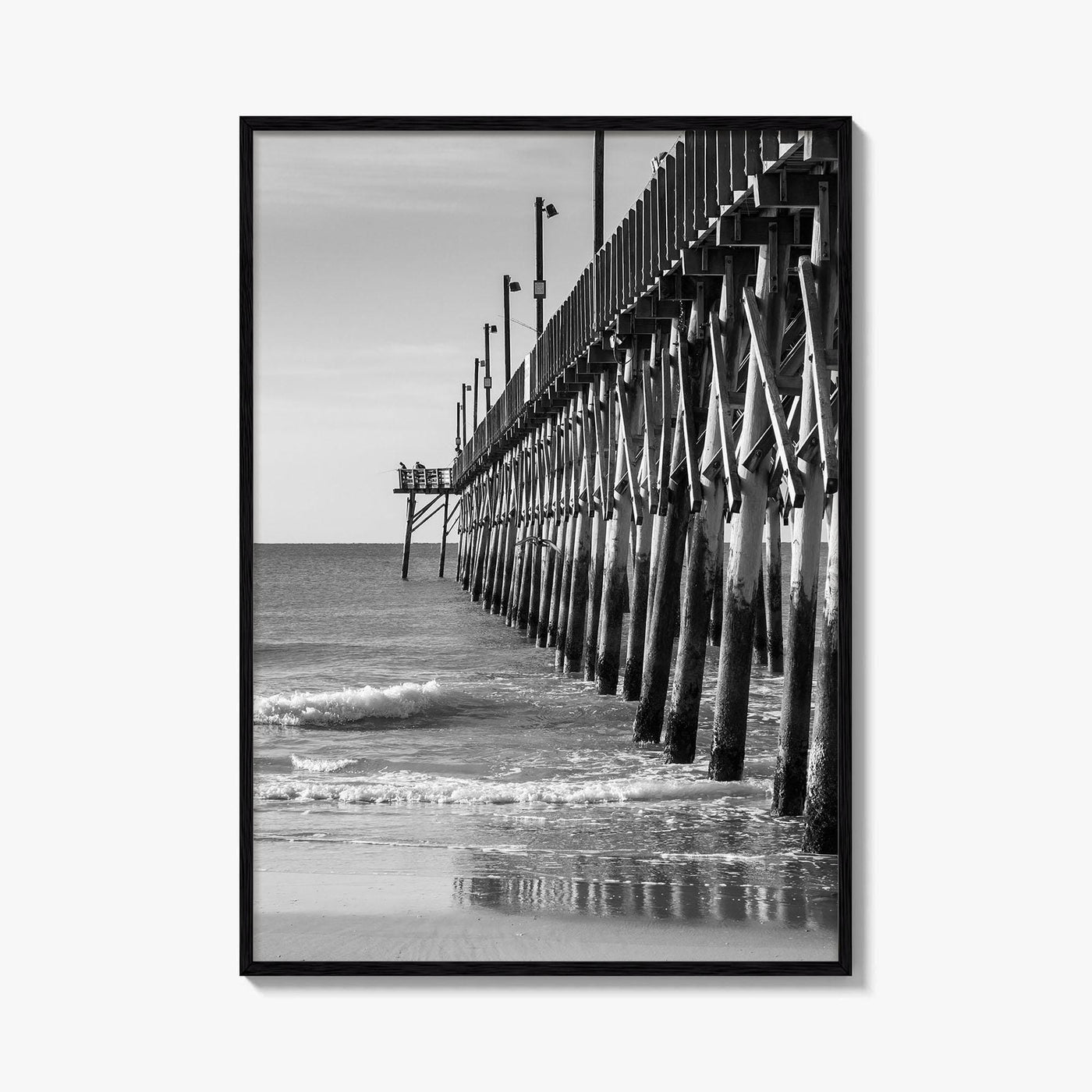 Surf City Black and White Fine Art Photo Print, Ocean Pier, USA Wall Poster