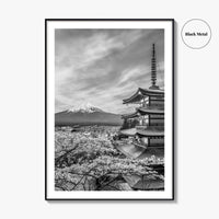 Fujiyoshida Black and White Fine Art Photo Print, Mount Fuji, Chureito Pagoda Poster
