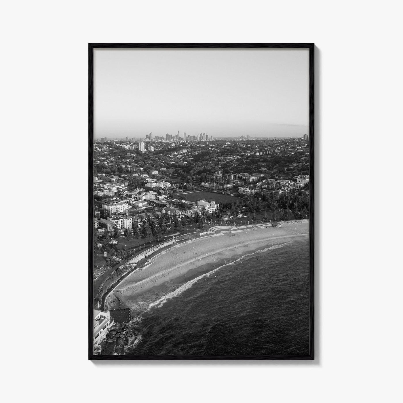Coogee Beach Skyline Black and White Fine Art Photo Print, Sydney, Aerial View, NSW