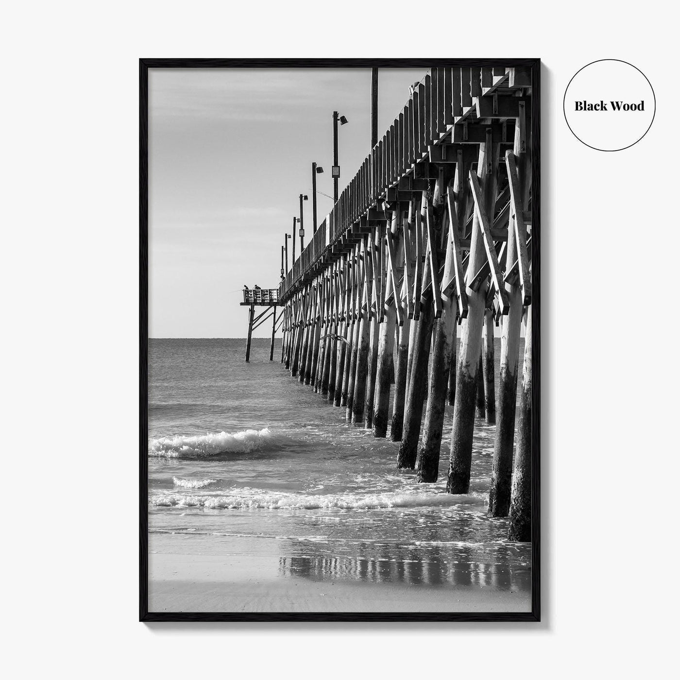 Surf City Black and White Fine Art Photo Print, Ocean Pier, USA Wall Poster
