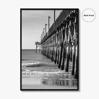 Surf City Black and White Fine Art Photo Print, Ocean Pier, USA Wall Poster