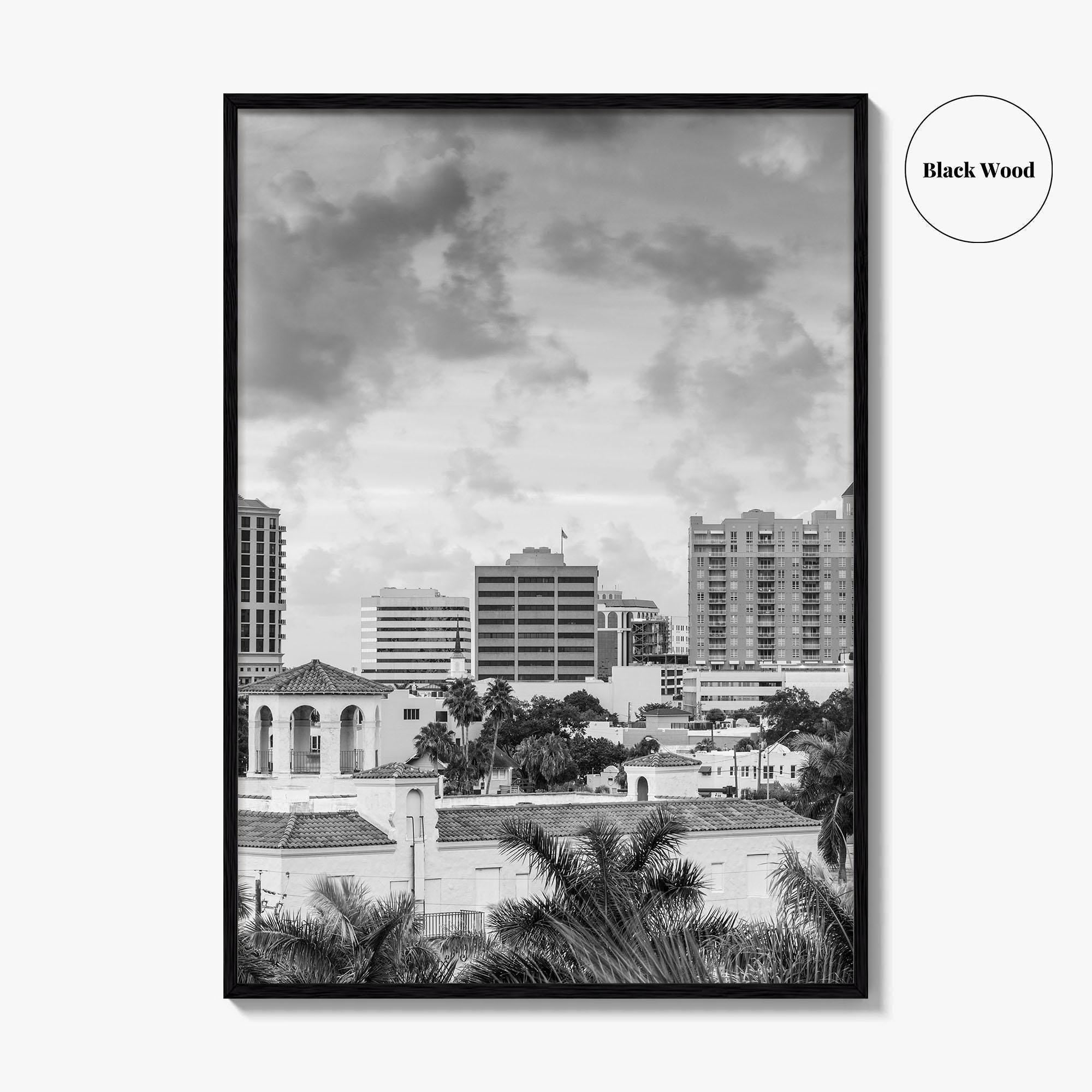 Sarasota Skyline Black and White Fine Art Photo Print, Florida Wall Decor, USA Poster