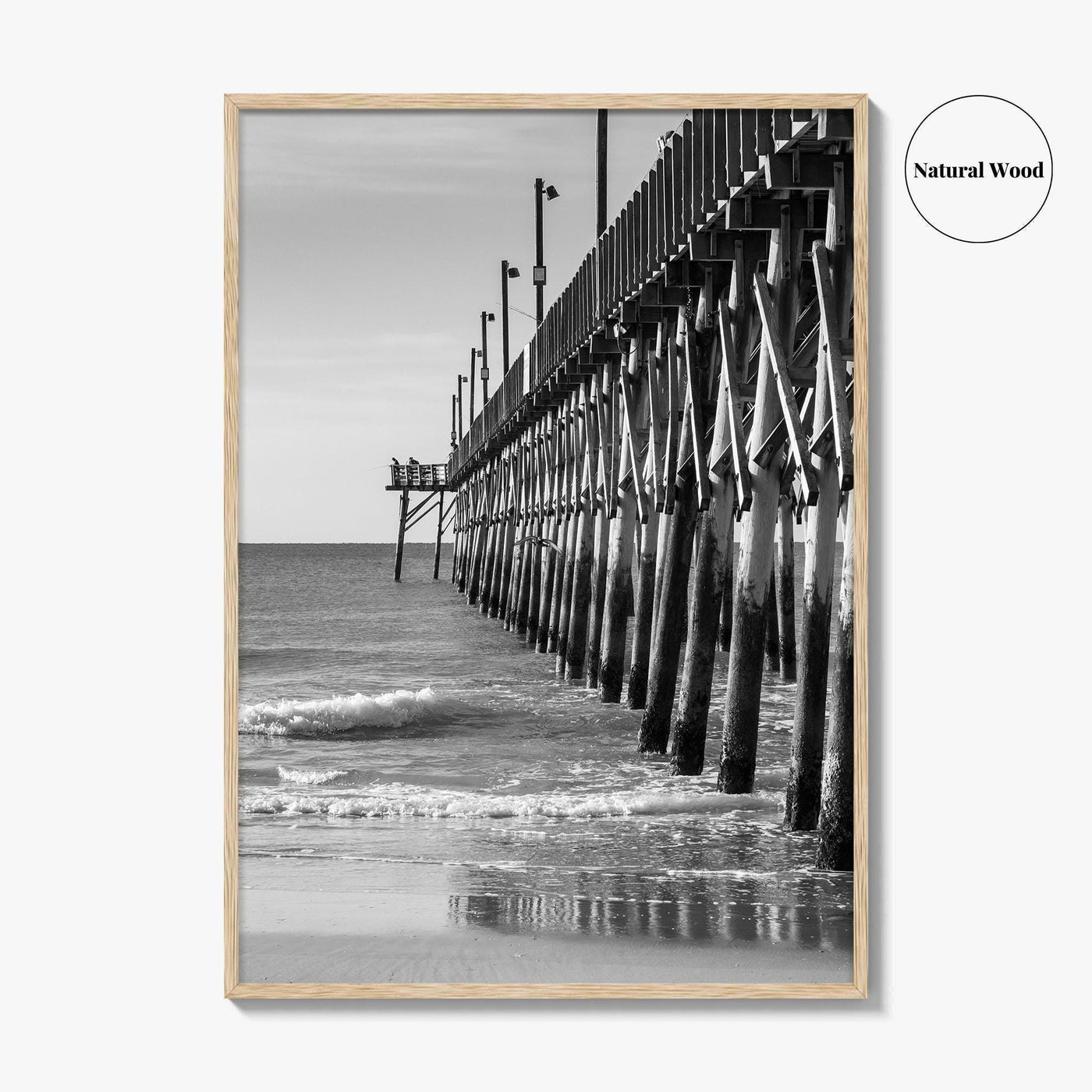 Surf City Black and White Fine Art Photo Print, Ocean Pier, USA Wall Poster