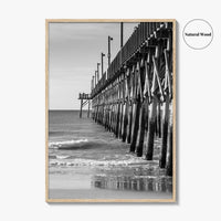 Surf City Black and White Fine Art Photo Print, Ocean Pier, USA Wall Poster