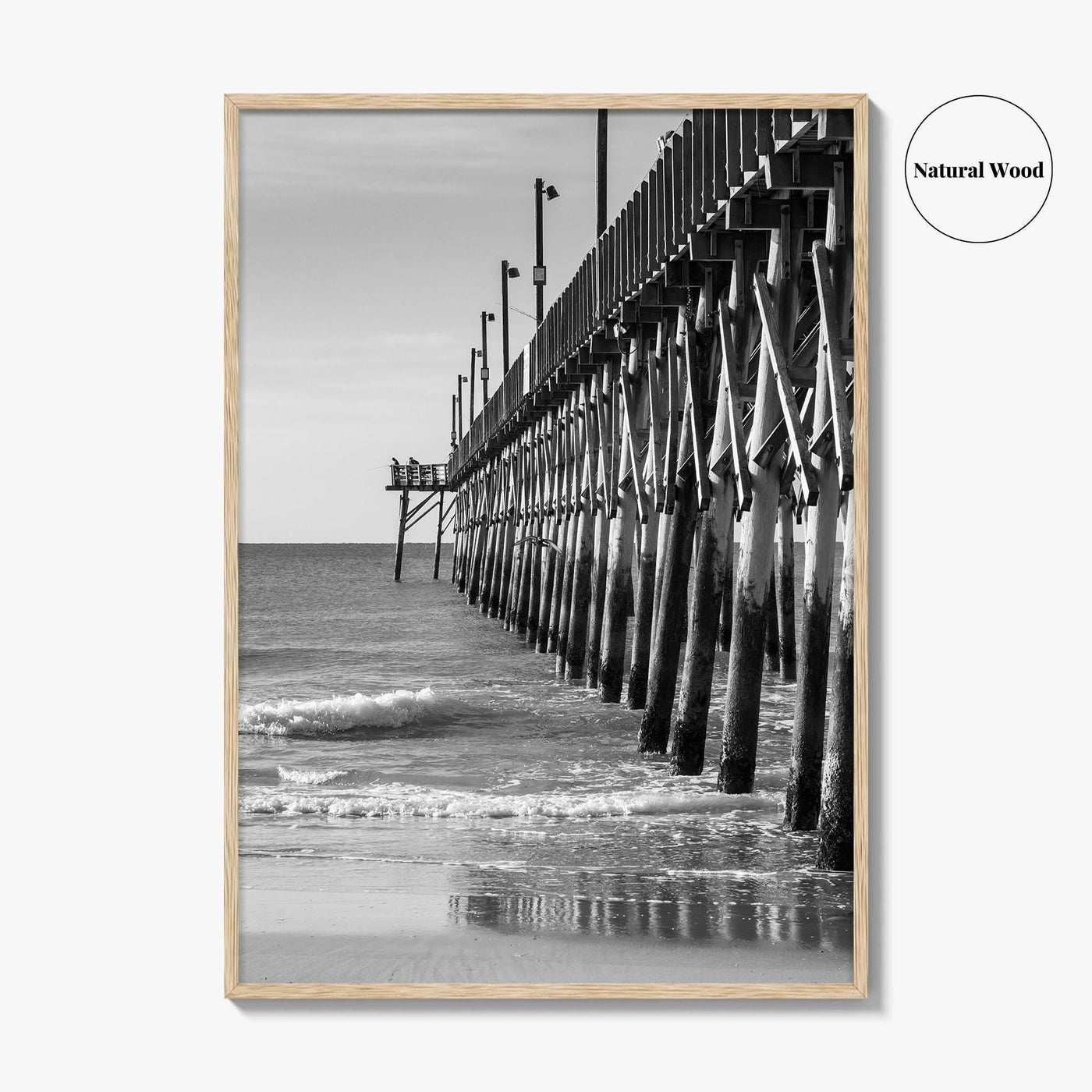 Surf City Black and White Fine Art Photo Print, Ocean Pier, USA Wall Poster
