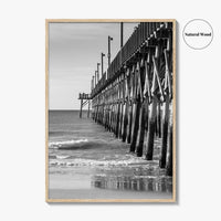 Surf City Black and White Fine Art Photo Print, Ocean Pier, USA Wall Poster