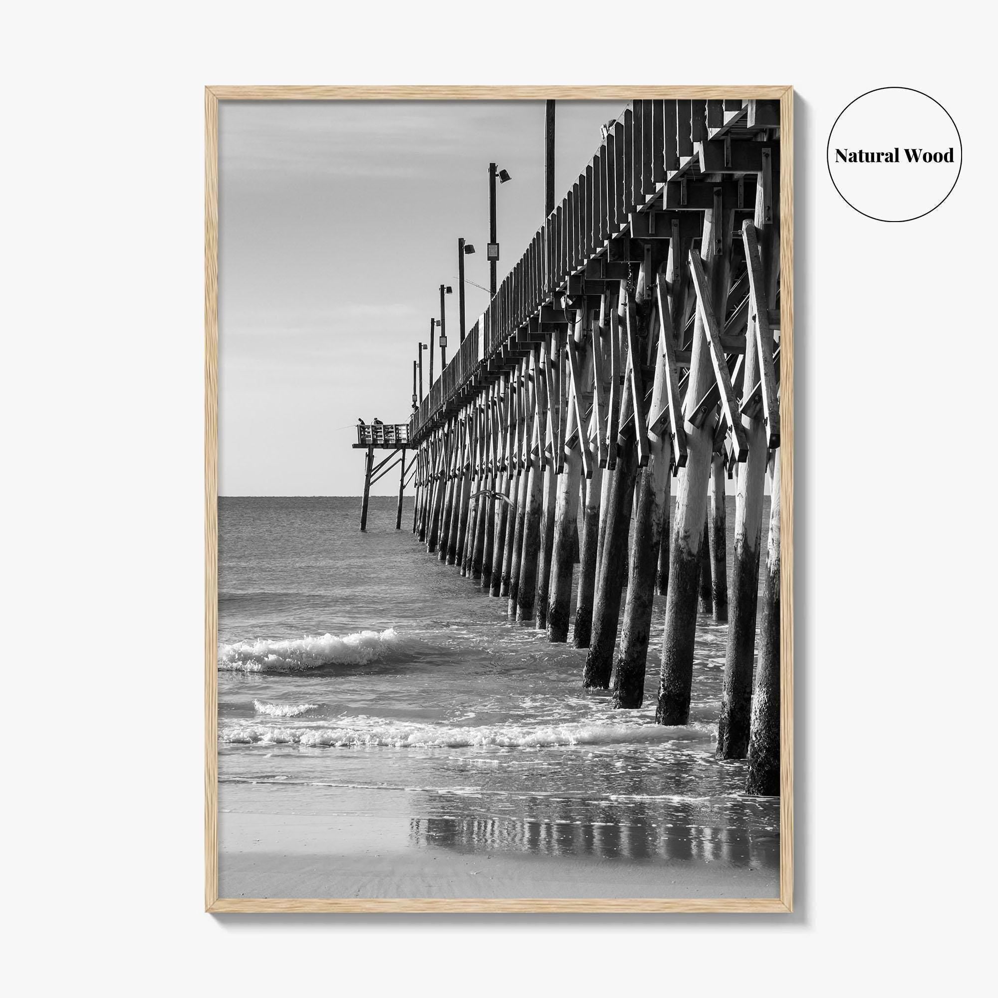Surf City Black and White Fine Art Photo Print, Ocean Pier, USA Wall Poster