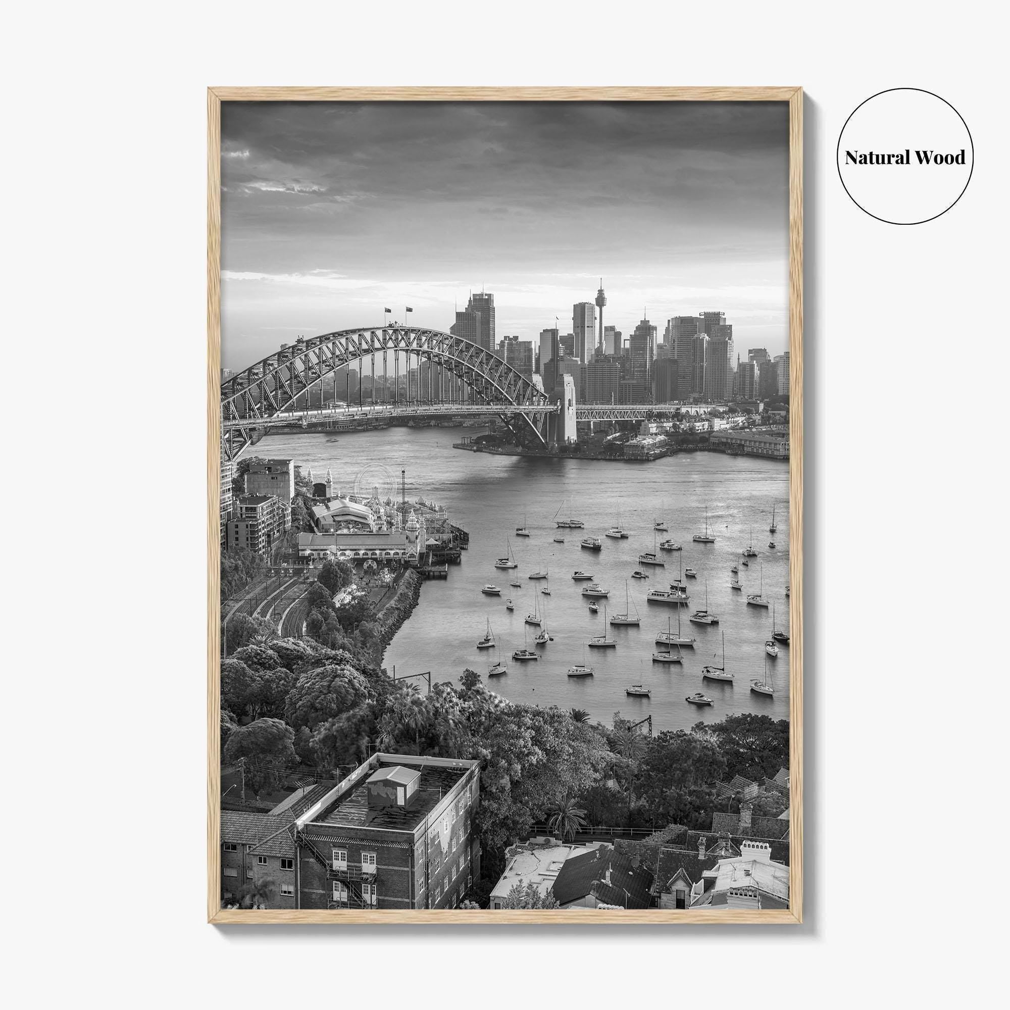 Sydney Skyline Black and White Fine Art Photo Print, Harbour Bridge Australia Poster