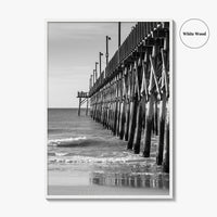 Surf City Black and White Fine Art Photo Print, Ocean Pier, USA Wall Poster