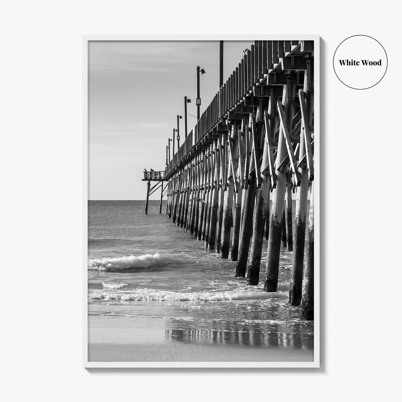 Surf City Black and White Fine Art Photo Print, Ocean Pier, USA Wall Poster