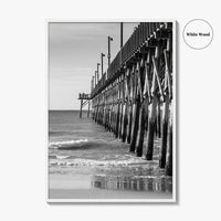 Surf City Black and White Fine Art Photo Print, Ocean Pier, USA Wall Poster